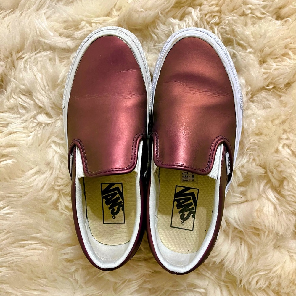 Vans iridescent maroon slip ons, size 6.5